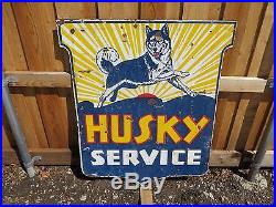 42x45 Rare Original Vintage Antique 1930 Husky Service Porcelain Oil & Gas Sign