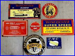 7 Sign Lot Porcelain Steel Ammo Gun Shop SASS Vintage Colt Savage Winchester SA