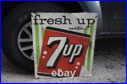 7UP FRESH UP EMBOSSED PAINTED METAL SIGN VINTAGE 1950s SODA POP LARGE 23 x 26