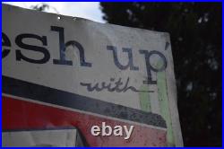 7UP FRESH UP EMBOSSED PAINTED METAL SIGN VINTAGE 1950s SODA POP LARGE 23 x 26