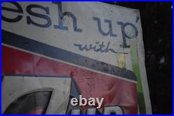 7UP FRESH UP EMBOSSED PAINTED METAL SIGN VINTAGE 1950s SODA POP LARGE 23 x 26