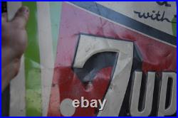 7UP FRESH UP EMBOSSED PAINTED METAL SIGN VINTAGE 1950s SODA POP LARGE 23 x 26