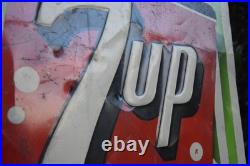 7UP FRESH UP EMBOSSED PAINTED METAL SIGN VINTAGE 1950s SODA POP LARGE 23 x 26