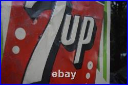 7UP FRESH UP EMBOSSED PAINTED METAL SIGN VINTAGE 1950s SODA POP LARGE 23 x 26