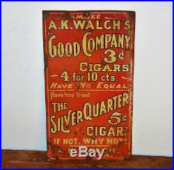 A. K Walch's cigars advertising tin sign vintage retro enamel antique industrial