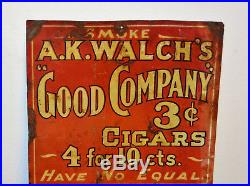 A. K Walch's cigars advertising tin sign vintage retro enamel antique industrial