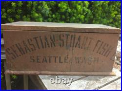 Antique Advertising Wooden Box Seattle Sebastian-Stuart Fish AAFA Vintage Sign