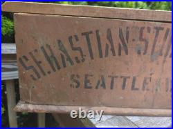 Antique Advertising Wooden Box Seattle Sebastian-Stuart Fish AAFA Vintage Sign