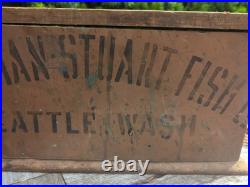 Antique Advertising Wooden Box Seattle Sebastian-Stuart Fish AAFA Vintage Sign