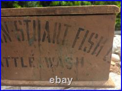 Antique Advertising Wooden Box Seattle Sebastian-Stuart Fish AAFA Vintage Sign