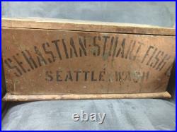 Antique Advertising Wooden Box Seattle Sebastian-Stuart Fish AAFA Vintage Sign