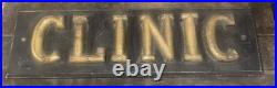 Antique Carved Wood CLINIC Original Gold Gilt Letters Medical Trade Sign c. 1900