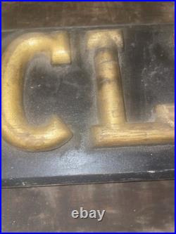 Antique Carved Wood CLINIC Original Gold Gilt Letters Medical Trade Sign c. 1900