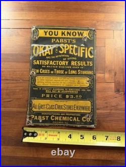 Antique Pabst Chicago Pabst Okay Specific Elixir Embossed Tin Sign Patent AR FL