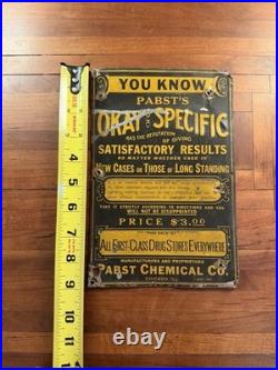Antique Pabst Chicago Pabst Okay Specific Elixir Embossed Tin Sign Patent AR FL