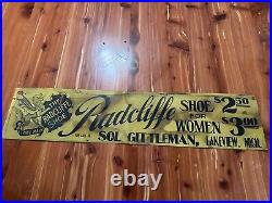 Antique Shoe Store Advertising Sign Radcliffe Shoes C. 1906 Lakeview, MI