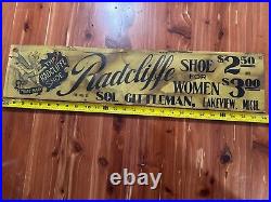 Antique Shoe Store Advertising Sign Radcliffe Shoes C. 1906 Lakeview, MI