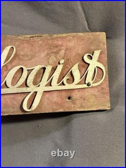 Antique Two Sided Wood & Metal Flange Keyologist Advertising Sign locksmith keys