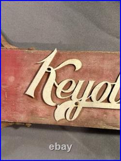 Antique Two Sided Wood & Metal Flange Keyologist Advertising Sign locksmith keys