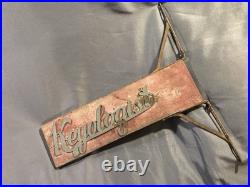 Antique Two Sided Wood & Metal Flange Keyologist Advertising Sign locksmith keys