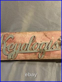 Antique Two Sided Wood & Metal Flange Keyologist Advertising Sign locksmith keys
