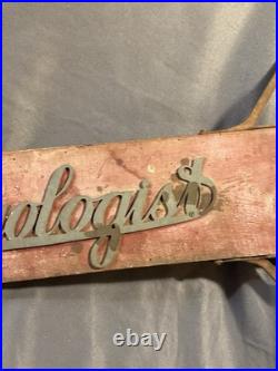 Antique Two Sided Wood & Metal Flange Keyologist Advertising Sign locksmith keys Antique Two Sided Wood & Metal Flange Keyologist Advertising Sign locksmith keys