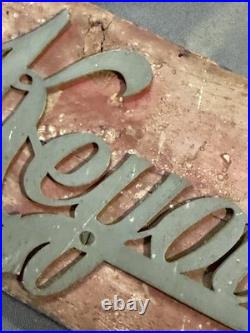 Antique Two Sided Wood & Metal Flange Keyologist Advertising Sign locksmith keys