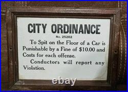 Antique Vintage 1930s Railroad Spit on Floor Paper Sign Framed