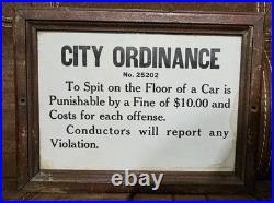 Antique Vintage 1930s Railroad Spit on Floor Paper Sign Framed