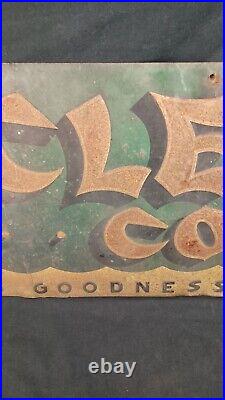 Antique Vintage 1939 Drink Cleo Cola For Goodness Sake Stamped Metal Sign RARE