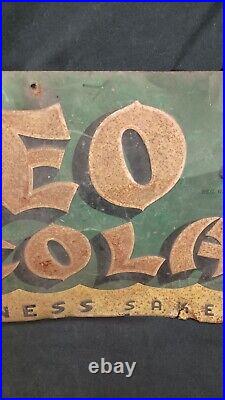 Antique Vintage 1939 Drink Cleo Cola For Goodness Sake Stamped Metal Sign RARE