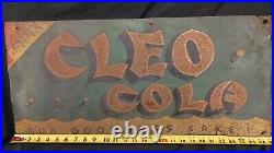 Antique Vintage 1939 Drink Cleo Cola For Goodness Sake Stamped Metal Sign RARE