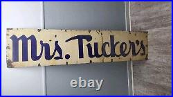 Antique Vintage Mrs. Tucker's Shortening Porcelain Sign 66x16 Huge