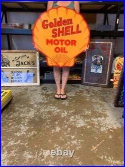 Antique Vintage Old Style Sign Golden Shell Gasoline Made USA