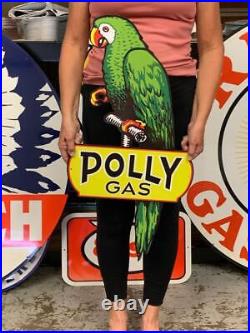 Antique Vintage Old Style Sign Polly Gas Parrot Gasoline 32 Made USA