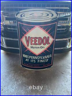 Antique Vintage Old Style Sign Veedol Oil Can Made USA