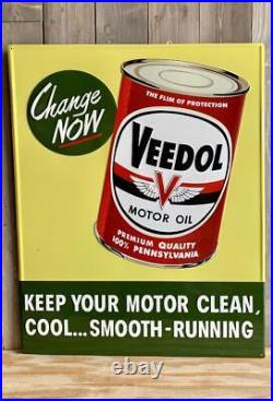 Antique Vintage Old Style Veedol Oil Metal Steel Sign