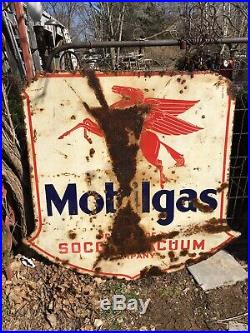 Antique Vintage Porcelain Mobil Oil Pegasus Garage Advertising Sign 47x45