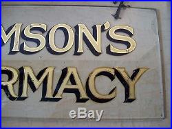 Antique/Vintage STIMSON'S PHARMACYGlass Hand Painted Letters Hanging Sign-Drug
