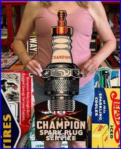 Antique Vintage Style Sign Champion Spark Plugs NOT Porcelain Made USA 30x12