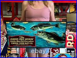 Antique Vintage Style Sign Creek Chub Minnow Bait NOT Porcelain Made USA 30x14