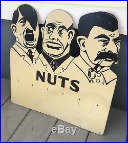 Antique Vintage WWII 1940 Hitler Mussolini Stalin Nuts Store Peanut Sign