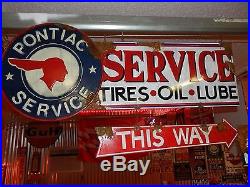 Antique style vintage look GM Pontiac dealer service station gas pump sign set