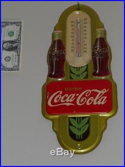 Antqe/Vtg Adv Thermometer Sign, COCA COLA Soda, Dbl-Bottle COKE, 1941, RARE, Org, USA