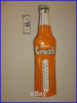Antqe/Vtg ORANGE CRUSH Thermometer Bottle Shape sign, Near Mint, USA, 1950s, Org