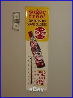 Antqe/Vtg Thermometer Sign, diet Sun drop Cola Gold-en GIRL, Rare, USA1963, Org, Mint