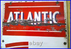 Atlantic pump plate original vintage old gas station collectible porcelain sign