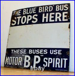 Blue Bird Bus BP enamel sign advertising decor mancave garage metal vintage anti