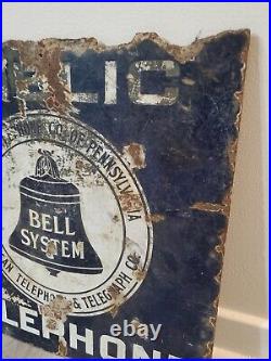 C. 1920s Original Vintage Public Telephone Porcelain Sign Bell System Gas Oil