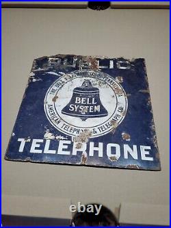 C. 1920s Original Vintage Public Telephone Porcelain Sign Bell System Gas Oil